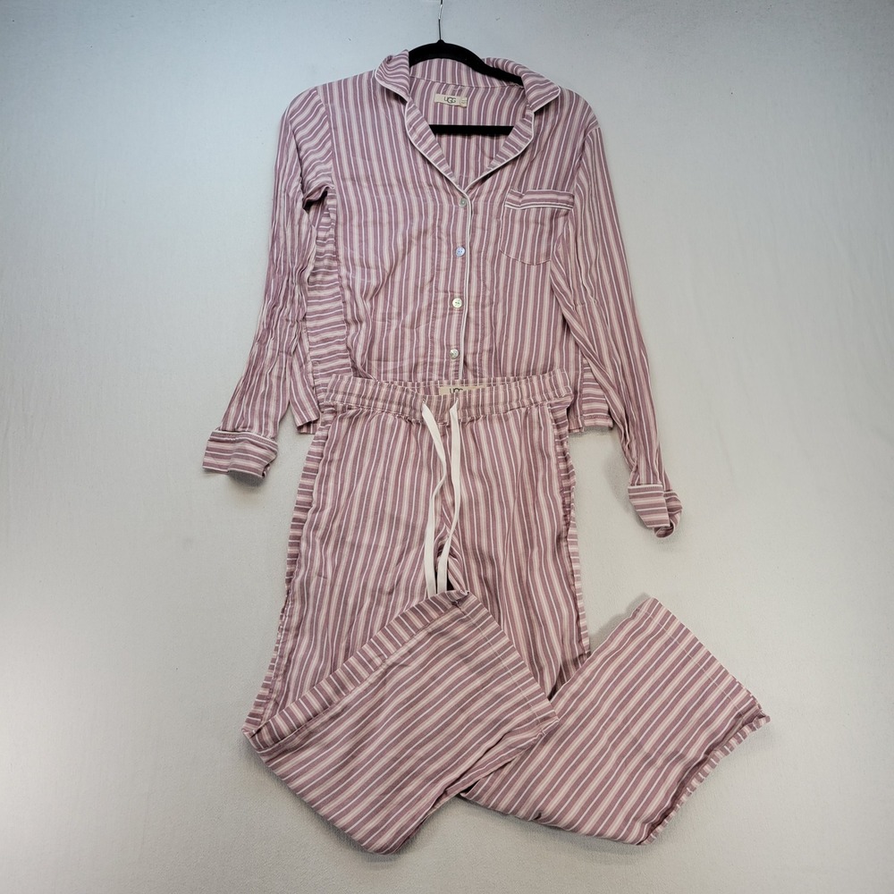 UGG Pajama Set Women XS Pink Stripe Long Sleeve Button Down Lounge Ankle 2 Piece